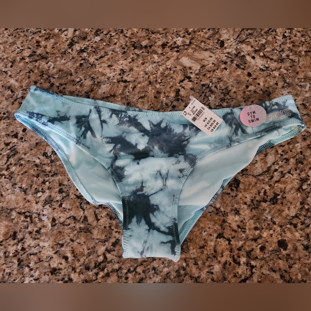 PINK Victoria's Secret Blue Tie Dye Gym To Swim Bottoms Cheeky| Size M|NWT